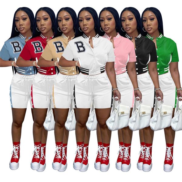 2023 designer baseball uniform tracksuits women outfits two piece sets summer short sleeve b letter jacket and button shorts casual print sp, Gray
2023 designer baseball uniform tracksuits women outfits two piece sets summer short sleeve b letter jacket and button shorts casual print sp, Gray