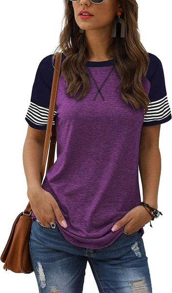 women's short sleeve multiple color block t shirt casual crew neck striped shirtsew5z, White
women's short sleeve multiple color block t shirt casual crew neck striped shirtsew5z, White