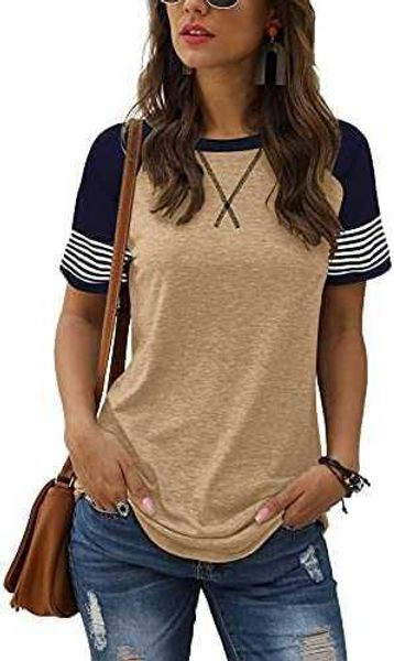 women's short sleeve multiple color block t shirt casual crew neck striped shirtsu91e, White
women's short sleeve multiple color block t shirt casual crew neck striped shirtsu91e, White