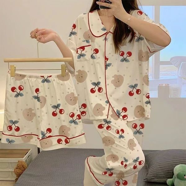 women's sleepwear 3pcs summer ladies pajamas printing kawaii clothes short sleeve laple loose shorts trousers loungewear suit women pij, Black;red
women's sleepwear 3pcs summer ladies pajamas printing kawaii clothes short sleeve laple loose shorts trousers loungewear suit women pij, Black;red