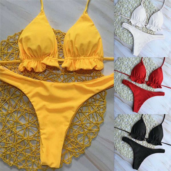 women's swimwear 2021 summer women bikini sets solid color thong bottom set beach pushup swimwear for women lace up swimsuit beachwear, White;black
women's swimwear 2021 summer women bikini sets solid color thong bottom set beach pushup swimwear for women lace up swimsuit beachwear, White;black
