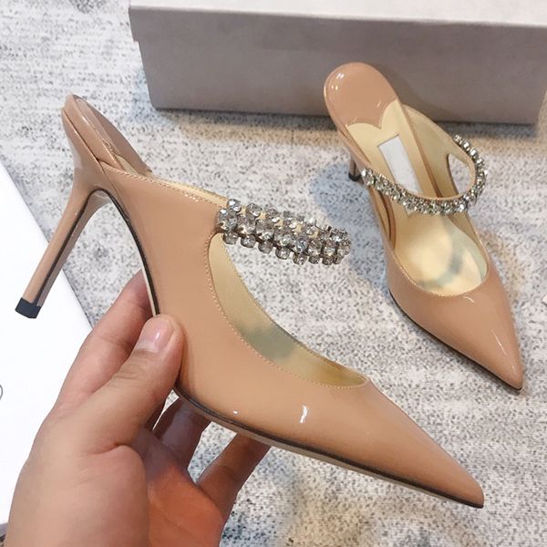 women diamond buckle sandals slippers patent leather nude stiletto heels elegant fashion sandals, Black
women diamond buckle sandals slippers patent leather nude stiletto heels elegant fashion sandals, Black