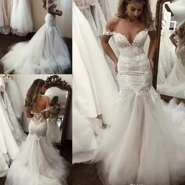 2023 mermaid wedding dresses bridal gown lace applique off the shoulder straps sweep train tulle custom made country plus size vestido de no, White
2023 mermaid wedding dresses bridal gown lace applique off the shoulder straps sweep train tulle custom made country plus size vestido de no, White
