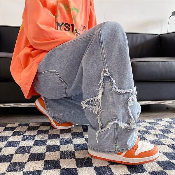 men's jeans high street vintage wash patch loose wide leg pants american embroidery casual straight y2k medium 230227, Blue
men's jeans high street vintage wash patch loose wide leg pants american embroidery casual straight y2k medium 230227, Blue