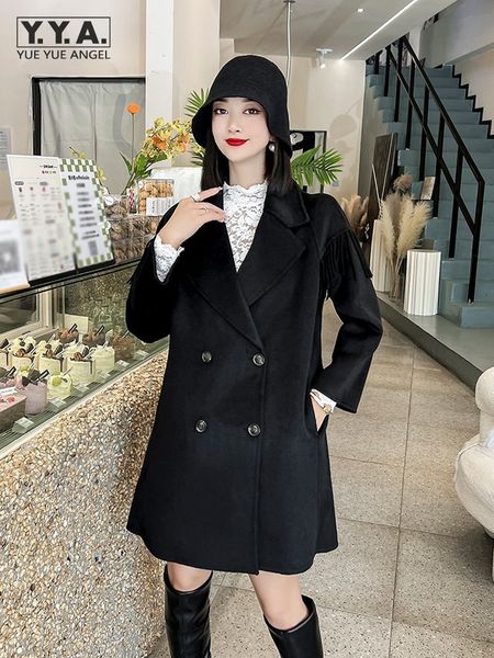 women's wool blends black double breasted casual trench overcoat women designer tassel long sleeve coat fashion autumn winter outerwear
women's wool blends black double breasted casual trench overcoat women designer tassel long sleeve coat fashion autumn winter outerwear