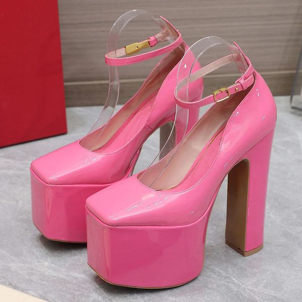 fashion formal shoes square toe patent leather waterproof platform thick heel sandals 15.5cm women luxury designer wedding shoes white squar, Black
fashion formal shoes square toe patent leather waterproof platform thick heel sandals 15.5cm women luxury designer wedding shoes white squar, Black