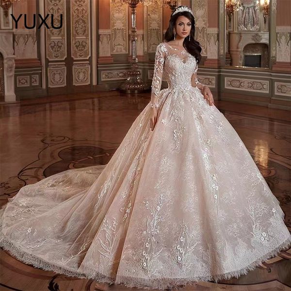 modest long sleeves a line wedding dresses arabic lace appliqued sweep train plus size wedding bride gown luxury vestido de novia, White
modest long sleeves a line wedding dresses arabic lace appliqued sweep train plus size wedding bride gown luxury vestido de novia, White