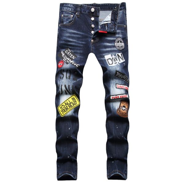 men's jeans brand for men slim fit patchwork badges embroidered denim pants ripped letters hip hop trousers hombre harajuku 230227, Blue
men's jeans brand for men slim fit patchwork badges embroidered denim pants ripped letters hip hop trousers hombre harajuku 230227, Blue