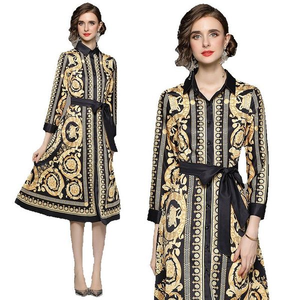 luxury baroque printed button shirt dresses long sleeve 2023 designer runway vintage women midi waist sashes dress casual office ladies cock, Black;gray
luxury baroque printed button shirt dresses long sleeve 2023 designer runway vintage women midi waist sashes dress casual office ladies cock, Black;gray