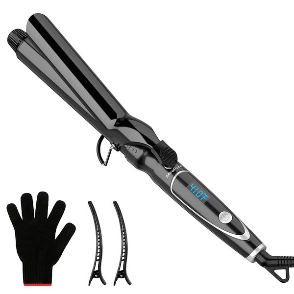 curling iron 1 1/4-inch dual voltage instant heat with ceramic coating, led display, 6 temp settings, glove included
curling iron 1 1/4-inch dual voltage instant heat with ceramic coating, led display, 6 temp settings, glove included