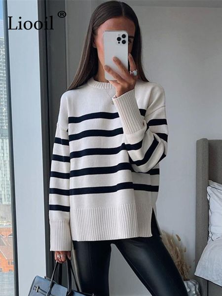 women's sweaters striped baggy sweater women pullovers long sleeve knitted female jumpers autumn winter streetwear loose knit sweaters, White;black
women's sweaters striped baggy sweater women pullovers long sleeve knitted female jumpers autumn winter streetwear loose knit sweaters, White;black
