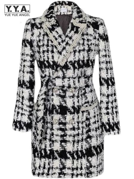 women's wool blends elegant office ladies lattice woolen jacket autumn winter luxury pearls double breasted slim fit women vintage long, Black
women's wool blends elegant office ladies lattice woolen jacket autumn winter luxury pearls double breasted slim fit women vintage long, Black