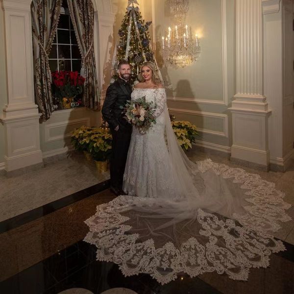 long sleeve mermaid wedding dresses modest lace applique off shoulder dubai arabic wedding gown, White
long sleeve mermaid wedding dresses modest lace applique off shoulder dubai arabic wedding gown, White