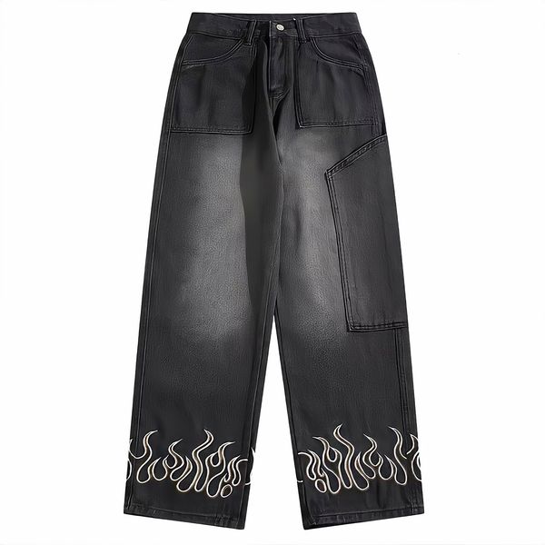 men's jeans vintage hip hop clothes cargo pants man streetwear y2k flame embroidery women casual straight baggy denim trousers 230227, Blue
men's jeans vintage hip hop clothes cargo pants man streetwear y2k flame embroidery women casual straight baggy denim trousers 230227, Blue