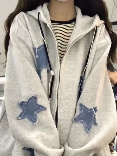 womens two piece pants qweek harajuku stars patch designs hoodies women vintage oversize loose zip up hooded sweatshirt streetwear fashion 2, White
womens two piece pants qweek harajuku stars patch designs hoodies women vintage oversize loose zip up hooded sweatshirt streetwear fashion 2, White
