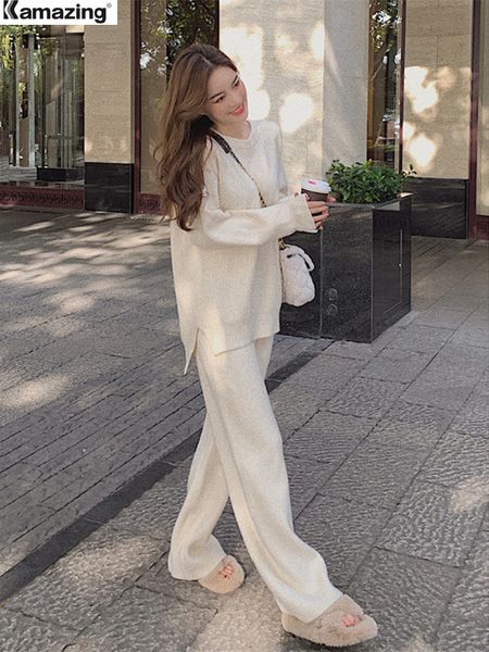 women's two piece pants women autumn two piece set pullover sweater tracksuit high waist knit straight pants suit spring clothes 155-16, White
women's two piece pants women autumn two piece set pullover sweater tracksuit high waist knit straight pants suit spring clothes 155-16, White