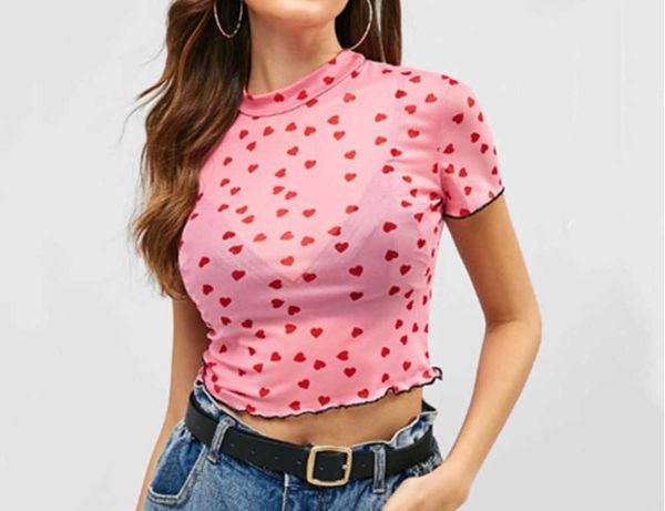 t-shirt 2023 summer short sleeve open navel casual pink sweet mesh heart print perspective, White
t-shirt 2023 summer short sleeve open navel casual pink sweet mesh heart print perspective, White