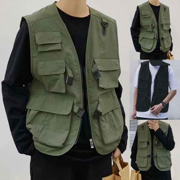 men's vests chic cargo waistcoat cardigan multi pockets streetwear summer thin hip hop vest coat multifunctional 230225, Black;white
men's vests chic cargo waistcoat cardigan multi pockets streetwear summer thin hip hop vest coat multifunctional 230225, Black;white