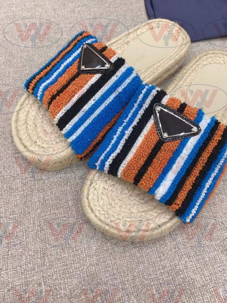 2022 new towel multi-color striped slippers fashion high-end straw woven sole sandals slides size 35-42, Black
2022 new towel multi-color striped slippers fashion high-end straw woven sole sandals slides size 35-42, Black
