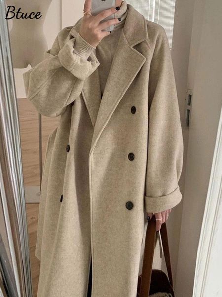 women's wool blends solid medium long belt coat autumn female loose lapel double breasted outwear winter lady fashion thickened thermal, Black
women's wool blends solid medium long belt coat autumn female loose lapel double breasted outwear winter lady fashion thickened thermal, Black
