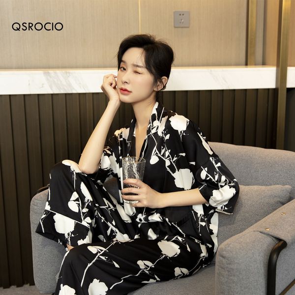 womens sleepwear qsrocio pajamas set loose type v neck floral print silk like leisure home clothes nightwear pyjamas femme 230228, Black;red
womens sleepwear qsrocio pajamas set loose type v neck floral print silk like leisure home clothes nightwear pyjamas femme 230228, Black;red
