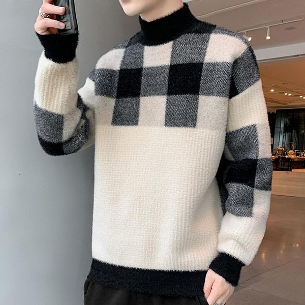 men's sweaters fashion half high collar knitted spliced lattice korean sweater men's clothing autumn casual pullovers loose warm, White;black
men's sweaters fashion half high collar knitted spliced lattice korean sweater men's clothing autumn casual pullovers loose warm, White;black