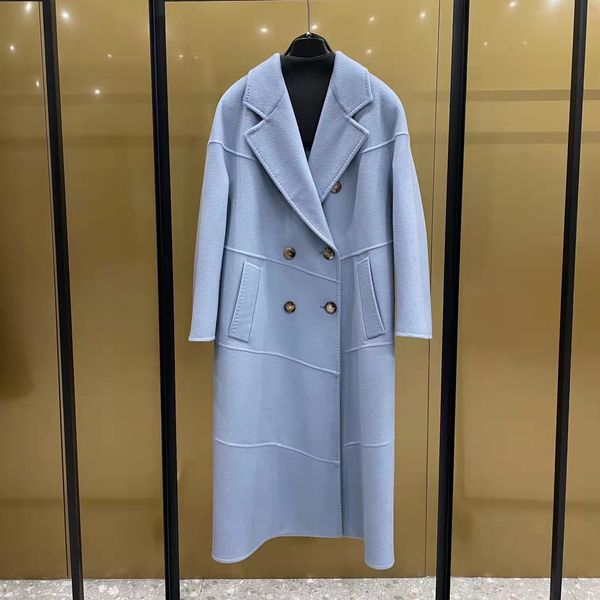 women's wool blends female long coat autumn winter cashmere water ripple lapel doublebreasted pocket highend classic fashion casual 230, Black
women's wool blends female long coat autumn winter cashmere water ripple lapel doublebreasted pocket highend classic fashion casual 230, Black
