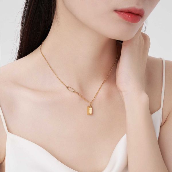 rich little gold brick pendant titanium steel necklace female gold small gold bar colorless collar chain headwear accessories, Silver
rich little gold brick pendant titanium steel necklace female gold small gold bar colorless collar chain headwear accessories, Silver