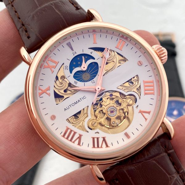 fashion luxury mens watch mechanical automatic movement moon phase designer wristwatch brand genuine leather strap watches for men father�, Slivery;brown
fashion luxury mens watch mechanical automatic movement moon phase designer wristwatch brand genuine leather strap watches for men father�, Slivery;brown