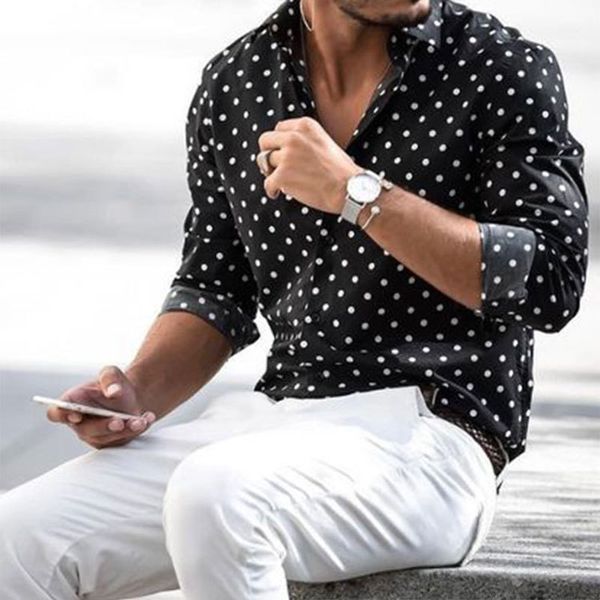 men's casual shirts polka dot print fashion street shooting all match long sleeved lapel summer 230228, White;black
men's casual shirts polka dot print fashion street shooting all match long sleeved lapel summer 230228, White;black
