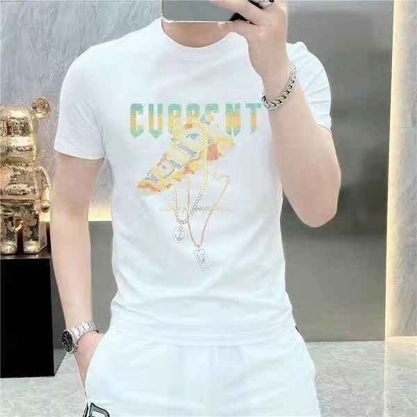 summer personalised mens designer rhinestone t-shirts short sleeve slim crewneck casual shirts tee mercerized coach cotton, White;black 
summer personalised mens designer rhinestone t-shirts short sleeve slim crewneck casual shirts tee mercerized coach cotton, White;black