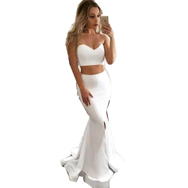two pieces sweertheart mermaid wedding dresses simple cut wedding dress satin split side mermaid bridal dresses, White
two pieces sweertheart mermaid wedding dresses simple cut wedding dress satin split side mermaid bridal dresses, White
