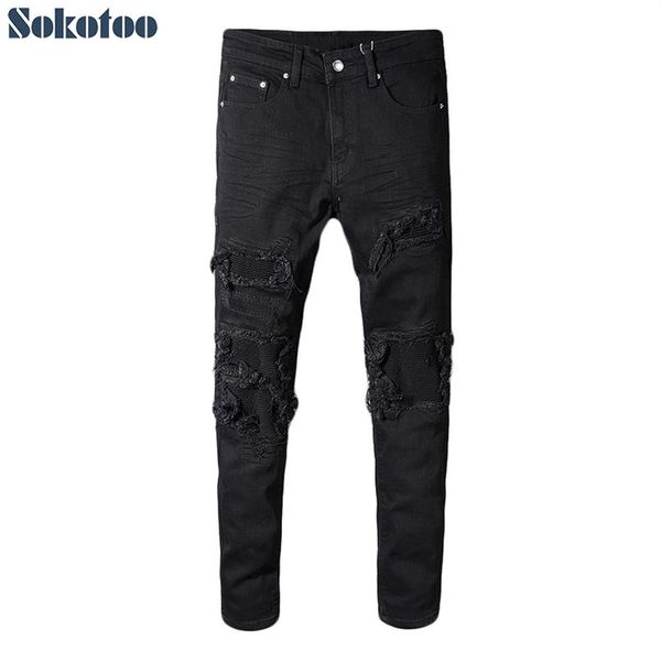 sokotoo men's black patchwork stretch denim biker jeans for motorcycle slim fit skinny ripped pencil pants289x, Blue
sokotoo men's black patchwork stretch denim biker jeans for motorcycle slim fit skinny ripped pencil pants289x, Blue