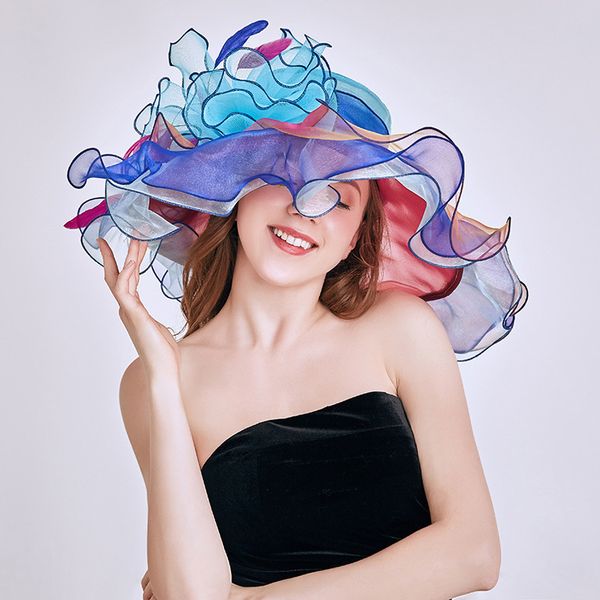 kentucky derby hat organza summer sun hats for women flowers elegant large wide brim ladies church wedding formal fascinator hat, Blue;gray
kentucky derby hat organza summer sun hats for women flowers elegant large wide brim ladies church wedding formal fascinator hat, Blue;gray