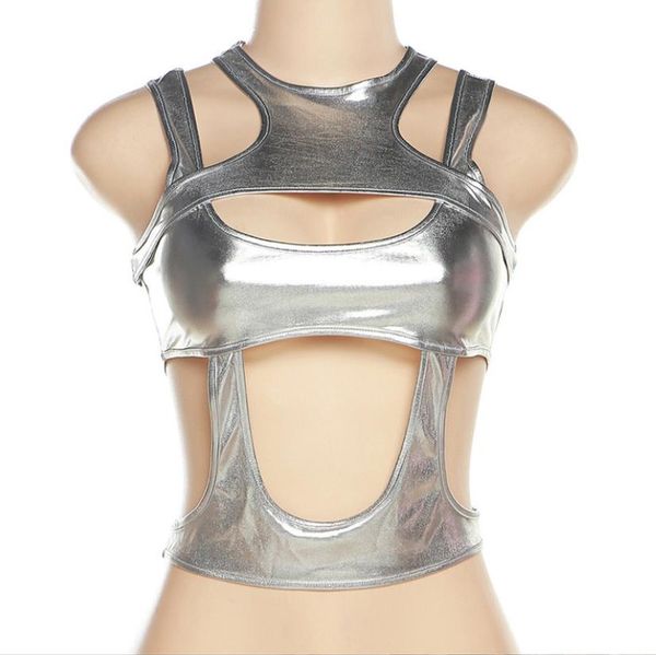 metallic crop for women's tank shiny sleeveless cut out party clubwear holographic camis silver s l, White
metallic crop for women's tank shiny sleeveless cut out party clubwear holographic camis silver s l, White