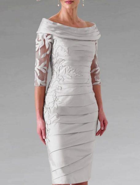 sheath mother of the bride dress silver wedding guest party gowns off shoulder knee length taffeta half sleeve appliques customed robe de so, Black;red
sheath mother of the bride dress silver wedding guest party gowns off shoulder knee length taffeta half sleeve appliques customed robe de so, Black;red