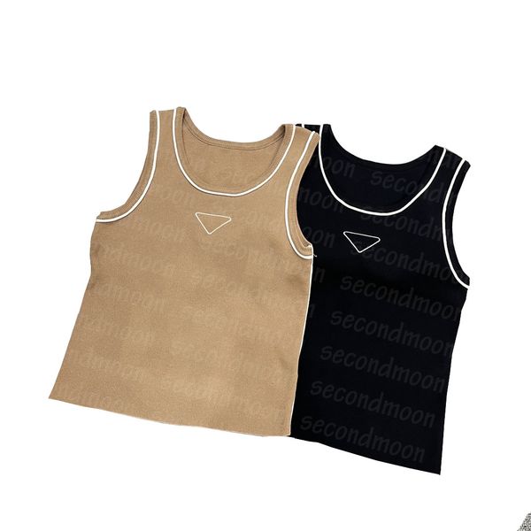 Image of Crew Neck Knits Tee Letter Embroidered Sport Vest Women Summer Tank Top Sleeveless Sports Tops