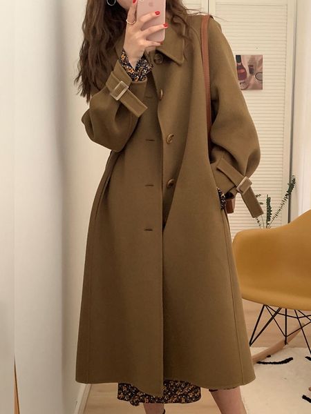 women's wool blends casual cashmere coat loose medium long autumn korean fashion women's clothing 230227, Black
women's wool blends casual cashmere coat loose medium long autumn korean fashion women's clothing 230227, Black