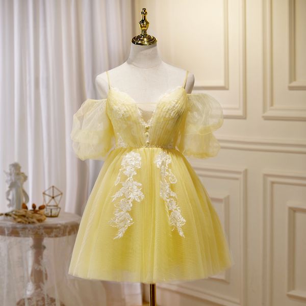 yellow bridesmaid dresses 2023 real pictures short prom gowns soft tulle with floral ivory applique party dress, White;pink
yellow bridesmaid dresses 2023 real pictures short prom gowns soft tulle with floral ivory applique party dress, White;pink