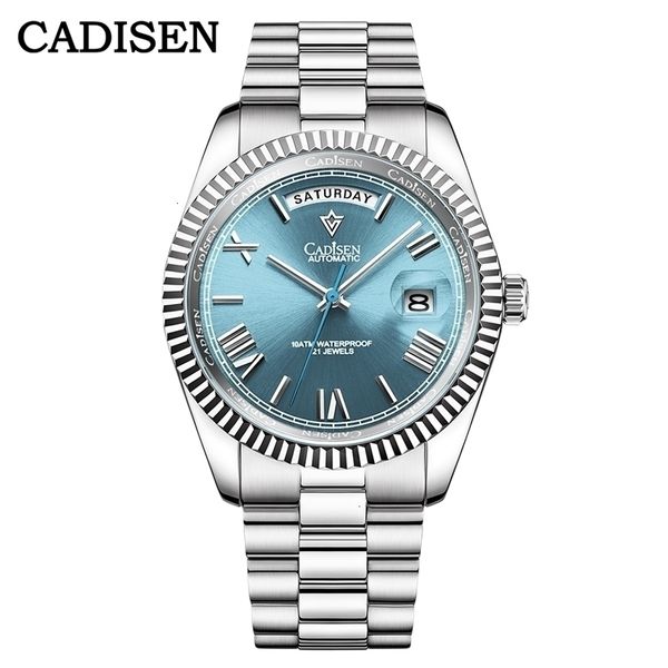 wristwatches cadisen c8185 ice blue dial sapphire glass watches men japan miyota 8285 movt men s mechanical automatic diver clock i230227, Slivery;brown