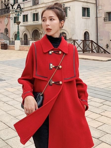 women's wool blend casual buttons double faced en coat autumn winter mid long jacket ladies vintage loose fit sheep fur outerwear 23022, Black
women's wool blend casual buttons double faced en coat autumn winter mid long jacket ladies vintage loose fit sheep fur outerwear 23022, Black