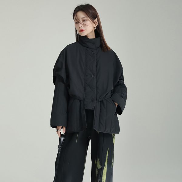 women's wool blends fake two piece drawstring cotton suit coat female lazy loose standup collar cape bayan mont modelleri 230227, Black
women's wool blends fake two piece drawstring cotton suit coat female lazy loose standup collar cape bayan mont modelleri 230227, Black