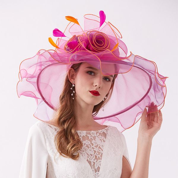 new women's kentucky derby hat organza large wide brim sun hats with flowers elegant ladies church wedding formal fascinator hat, Blue;gray
new women's kentucky derby hat organza large wide brim sun hats with flowers elegant ladies church wedding formal fascinator hat, Blue;gray