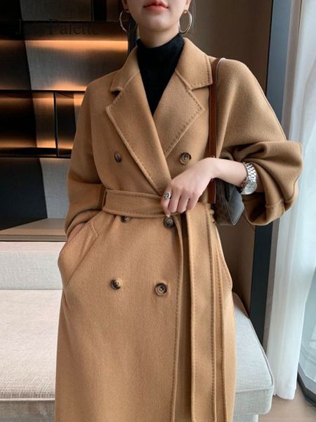 women's wool blends julypalette classic camel coat women autumn winter thicken double breasted ladies fashion en outerwear with sashes, Black
women's wool blends julypalette classic camel coat women autumn winter thicken double breasted ladies fashion en outerwear with sashes, Black