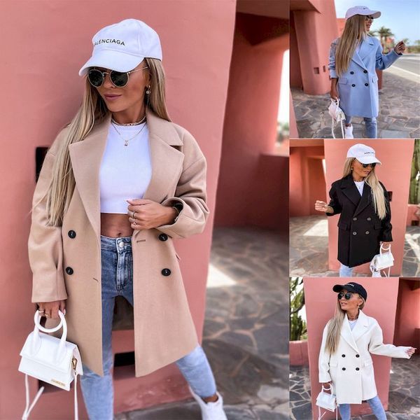 women's wool blends winter woolen coats warm elegant trench doublebreasted midlong jackets high street windbreaker femme 230227, Black
women's wool blends winter woolen coats warm elegant trench doublebreasted midlong jackets high street windbreaker femme 230227, Black