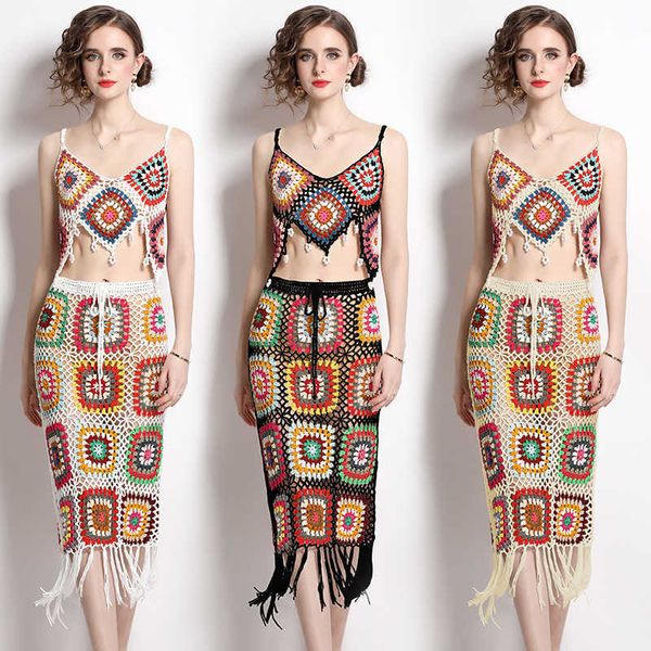 women's casual dresses contrast color bohemian tassel crochet knit suit women's suspender vt chic skirt two-piece set, Black;gray
women's casual dresses contrast color bohemian tassel crochet knit suit women's suspender vt chic skirt two-piece set, Black;gray