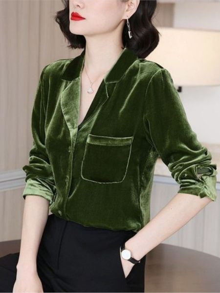women's blouses shirts herstory office lady blue velvet blouse button down shirt for women black casual spring long sleeve plus size s, White
women's blouses shirts herstory office lady blue velvet blouse button down shirt for women black casual spring long sleeve plus size s, White