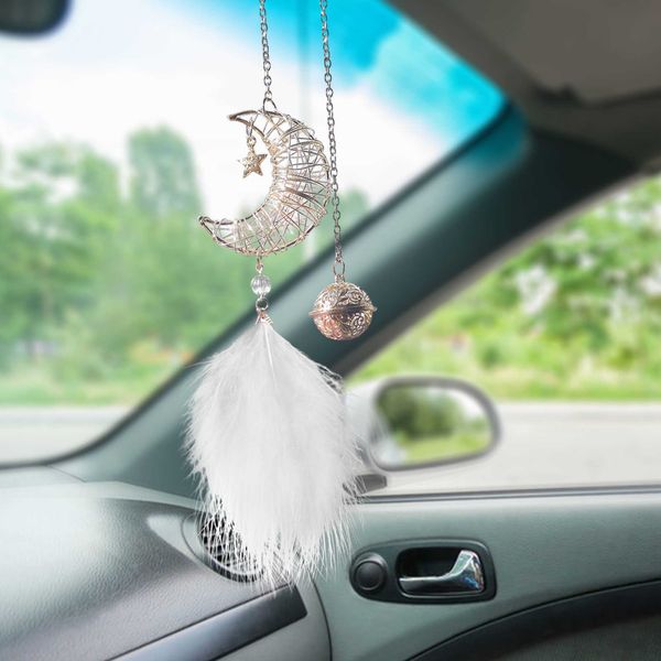 handmade nature feather moon dream catcher decorations for interior rearview mirror bohemian ornament car pendant r230228
handmade nature feather moon dream catcher decorations for interior rearview mirror bohemian ornament car pendant r230228