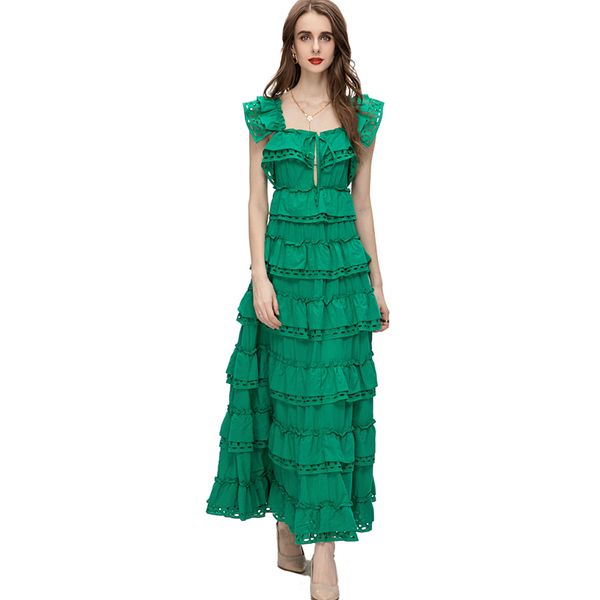 women's runway dresses flare sleeves embroidery tiered ruffles hollow out fashion elegant vestidos, Black
women's runway dresses flare sleeves embroidery tiered ruffles hollow out fashion elegant vestidos, Black