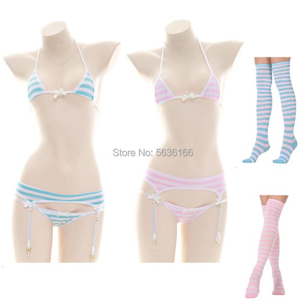 set japanese lingerie lolita kawaii blue pink white striped mini bikini cosplay erotic costumes bra women underwear set 230228, Red;black
set japanese lingerie lolita kawaii blue pink white striped mini bikini cosplay erotic costumes bra women underwear set 230228, Red;black